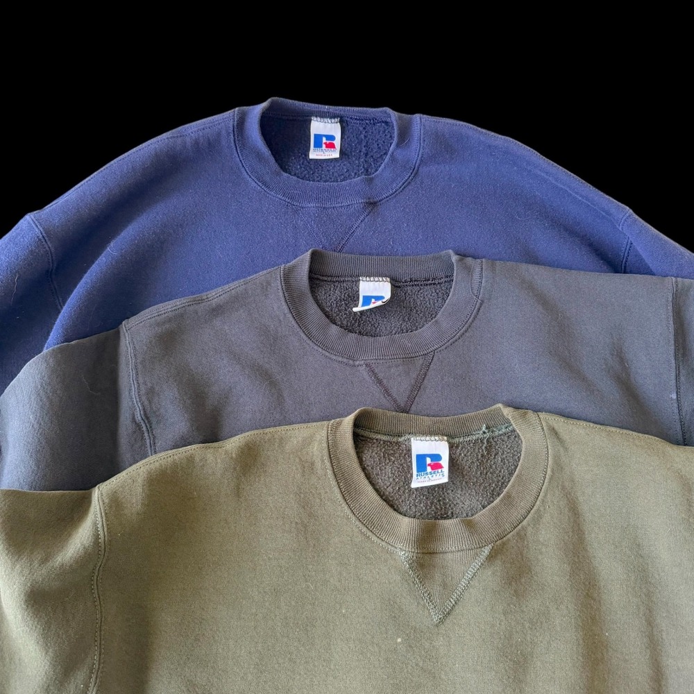 Vintage Russell V Stitch Sweatshirt Bundle 3pc Navy Grey Olive Green Mens L M